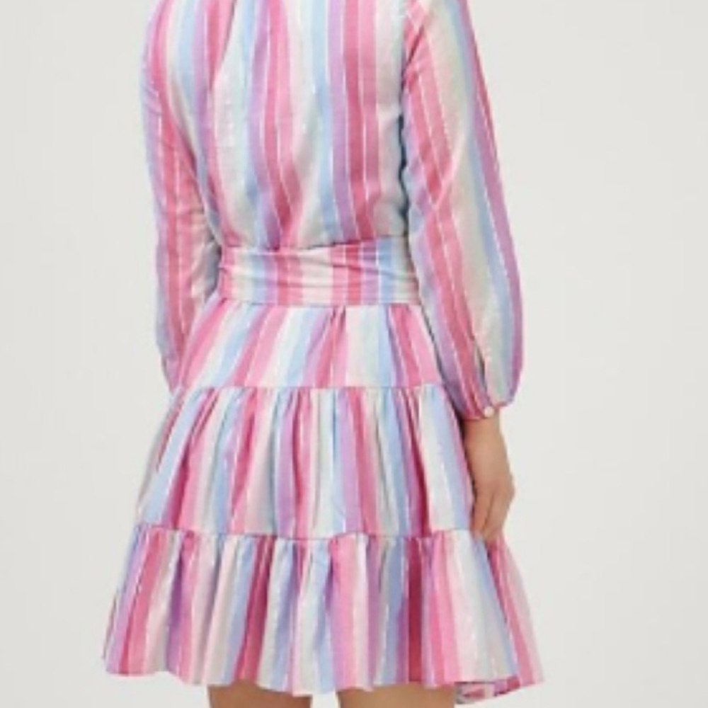 J.CREW Women Button Up Day Dress in Rainbow Color Stripes Matellic NO BELT XS - Picture 2 of 10